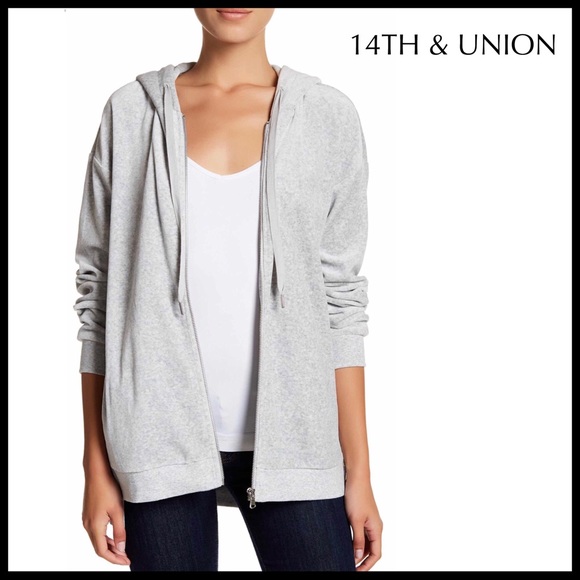 14th & Union Jackets & Blazers - LUXE VELVET KNIT HOODIE ZIP UP HOODED JACKET A2C